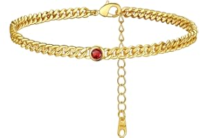 FindChic Cuban Chain Anklet with 12 Month Synthetic Birthstone Foot Jewelelry Adjustable Gold Plated Ankle Bracelets for Women