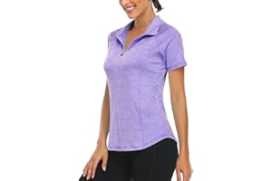 Syphiby Gym Top Women Short Sleeve Polo Shirts 1/4 Zip Up Moisture Wicking Golf Tops Sports Workout Running Tshirt S-XXL