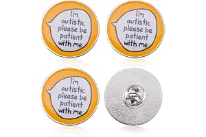 WANDIC 4 st broscher för autismmedvetenhet, gula runda nålar märken med textmönster metall meningsfull autism tema-nålar för
