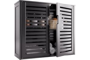 HITNET Armario de Baño Pared, Mueble Baño Suspendido con 2 Puertas y estantes Ajustables, Armario Colgante de bambú, Negro