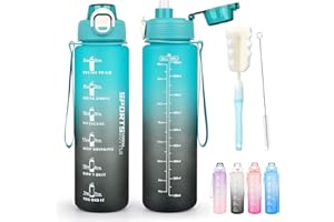AOHAN Gourde Paille 1l, Bouteille d'eau Sans BPA, Motivation Gourde Sport avec Marquages de Temps, Bouteille Résistant aux Fuites Pour La Gym, L'École, Le Cyclisme