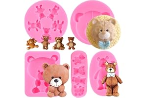 RFGHAC Juego de 5 moldes de silicona para fondant de oso para baby shower, decoración de pasteles, decoración de cupcakes, arcilla polimérica, caramelos, chocolate, pasta de goma