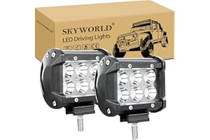 SKYWORLD 2 Pcs 4 inch 18W LED Work Light Bar, Spot Beam 12V 24V Driving Lights Fog Lamp Waterproof LED Pods for 4x4 Offroad Car Truck Tractor SUV ATV Excavator Boat, 6000K White