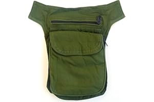 EMBROLLO Riñonera Negra Grande con 3 Bolsillos. Bolso de Cadera Colgante Estilo Hippie Hippy Rasta Etnico Tribal Urbano Casual (Verde)