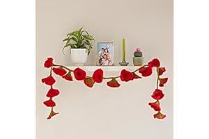 ‎PAPER HIGH Paper High Handcrafted Felt Flower Garland | 160cm Long with 20 Flowers | Hand Felted Hanging Decoration | Garden Garlands and Bunting Alternative | Mantelpiece Display (Red)