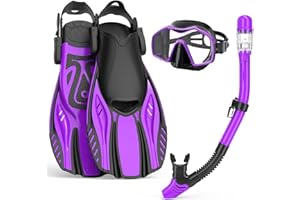 OTOWAVING Snorkel Set Adults with Flippers,Snorkel Mask with Adjustable Swim Fins,Dry Snorkel,Panoramic View Swimming Goggles Snorkelling Packages,Snorkeling Gear for Snorkeling Scuba Diving Swimming Travel