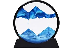 Exslend Pittura di Sabbia Che Scorre, Quadro Artistico con Sabbia Mobile con Regolatore, 3D Immagine di Arte della Sabbia in Movimento Vetro Rotondo Paesaggio di Sabbia, Blu, 12"