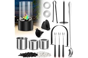 Charmofun Tischkamin Zubehör Set, Rechteckiger Tischfeuer, Innenfeuerstelle Set mit Schreibtischkamin, Teleskopgabeln, Langer Löffel und Handschuh, Tisch Kamin Werkzeugset für Indoor & Outdoor