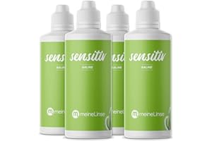 ‎MEINELINSE meineLinse Sensitiv Saline Kochsalzlösung für Kontaktlinsen - Kontaktlinsen Fluessigkeit Einzelflasche 4 x 360ml für weiche Kontaktlinsen