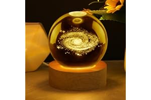 Vicloon Kryształowa kula galaktyki 3D – lampka nocna z planetami 3D na drewnianej podstawie, galaktyczna lampka LED do domu, na stół, na prezent urodzinowy, rocznicowy, z ciepłym światłem