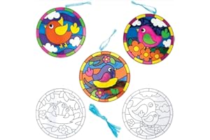 Baker Ross FC701 Bird Suncatcher Pictures - Pack of 5, Painting Craft Kit for Kids, Stained Glass Window Crafts, Creative Summer Craft