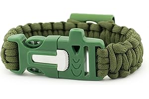 PRECORN Bransoletka paracord, gwizdek i rozpałka, linka survivalowa 350