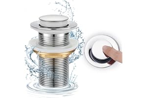 WOOHSE - Piletta per lavabo, universale, pop-up, senza troppopieno, con tappo di scarico automatico, senza cerniera, a scatto a scatto con valvola push open in acciaio inox cromato per lavabo bagno