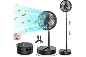 MRESIONT Oszillierender Ventilator Leise mit Fernbedienung, 8" Mini USB Tragbarer Tischventilator Standventilator, 7200mAh Akku Batterie Table Floor Fan mit Timer für Outdoor Reise Schlafzimmer Büro Camping