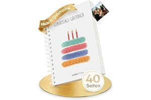 GLEDESTUND® Gästebuch Geburtstag mit Fragen | 40 Doppel-Seiten | 7 verschiedene Steckbriefe inkl. Fragen | Fotoalbum Geburtstag | DIN A5