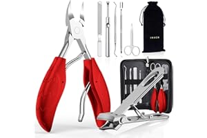 INXEN Tronchesino Per Unghie Dei Piedi Per Unghie Spess o Incarnite, Set Tagliaunghie Professionale Per unghie In Acciaio Inossidabile,7Pcs Kit Manicure Pedicure Con Forbicine e Lima Per Unghie, Rosso