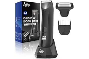 INVJOY 2-in-1 Manscape Body Trimmer: Electric Ball Shavers for Men, Dual-Head Groin&Pubic Hair Trimmer, Rechargeable Body Groomer with LED Light, IPX7 Waterproof Wet/Dry Use, Safe Ceramic&Foil Blades