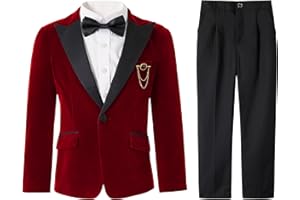 LOLANTA Traje de Esmoquin de Terciopelo para Niños, Traje Formal de Boda, Invierno, Juego Completo de 4 Piezas, Trajes de Prom con Blazer, Pantalones, Camisa, Pajarita, Trajes de Esmoquin