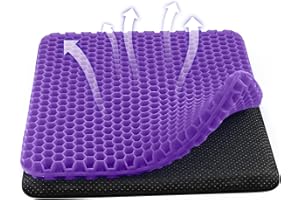 WIKSITE Gel Seat Cushion, Honeycomb Design Double Thick Gel Cushion with Cloth Cover Ergonomic & Cool Seat Cushion for Home Office Chair Car Wheelchair Sitting Seat Cushion, Purple