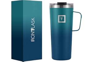 IRON °FLASK Kubek do kawy z uchwytem - 710 ml, szczelna, izolowana próżniowo butelka ze stali nierdzewnej, podwójne ścianki, podróże, termiczny, gorące, zimne napoje, woda, metalowy, stołówka