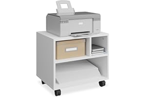 Relaxdays Carrello Porta Stampante, con 3 Scomparti, Mobiletto con Ruote per Ufficio e Casa, HLP: 35,5x40x30 cm, Bianco