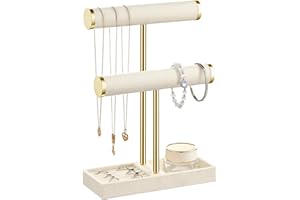 Josmimic 2 Tier Bracelet Holder Display - Detachable T Bar Beige Velvet Bracelet Holder, Jewelry Holder Organizer for Bracelet, Necklace, Watches, Rings