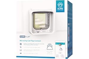 Sure Petcare SureFlap Microchip Cat Flap Connect, DualScan Technology, Mobile App Compatible, Install in Doors, Windows and Walls, White, Hub and 4 x AA Batteries Required, Not Included