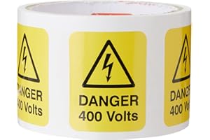 Caledonia Signs 59788 Danger 400 Volts Label, 40 mm x 50 mm (Pack of 100)