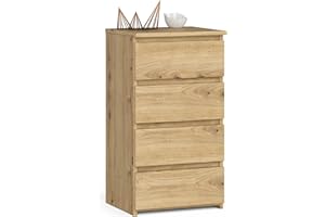 ‎AKORD AKORD | Kommode mit 4 Schubladen| Rollschubladen | Schubladenschrank Kleiderschrank | Sideboard mit Ablage | Robust | Universal Design | Kunsthandwerkliche Eiche