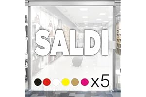 MR PUBBLICITÀ 5 pz. kit Adesivi Saldi Rimovibili per Vetrine Negozi, Vetrofania Scritte SALDI dim. 60x20 cm Stickers promozionali Allestimento Vetrine Decorate. intagliati senza Sfondo Prespaziati (BIANCO)