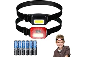 SerDa-Run 2 Pack Led Headlamp Flashlight for Adults and Kids, 1.1oz/31g COB Flood Light Ultra Bright Head Lamp with 3 Modes, Waterproof Work Headlight for Family Camping Running Reading Red+Black
