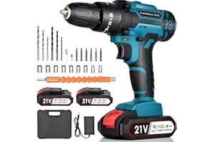 NUZEKY Cordless Drill Driver 21V: Powerful Cordless Drill Set with 2 Batteries 2.0Ah, 25+3 Torque, 24PCS Drill Bits, 2 Speed, LED Light for DIY Project