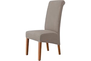 MILARAN Large Chair Covers for Dining Room, Geometric Jacquard Slipcover for Large Dining Chair, Soft Stretch Washable Removable Parsons Chair Protector,Set of 4,Khaki