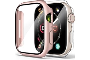【2 sztuki】 Mugust twarde etui ze szklaną ochroną wyświetlacza do Apple Watch Series SE 2 (2024)/ SE/Series 6/ Series 5/ Series 4, 40 mm (przezroczyste + różowe złoto)