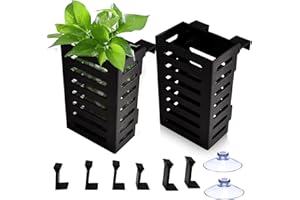 kingsea Lot de 2 supports pour plantes d'aquarium avec crochets et ventouses, pots de plantes aquatiques avec trou pour aquarium, aquaponie, décoration aquatique, noir