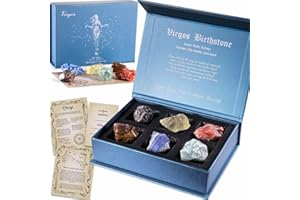 Faivykyd Virgo Birthday Crystals Set, Natural Healing Crystals with Horoscope Box, Astrology Zodiac Sign Crystals for Healing, Spiritual Gift for Women Men Friends