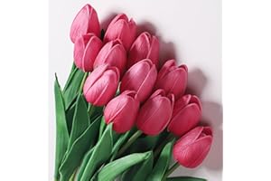 Anaoo 12 Pezzi Tulipani Fiori Artificiali Finti in Lattice Realistico Bouquet Decorazione per Nozze, Composizioni Floreali, Feste, Natale, Matrimoni, Casa, Ufficio, Effetto, Rosa Caldo