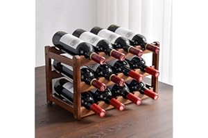 Glsety 12 butelek drewniany stojak na wino, 3-poziomowy wolnostojący uchwyt do przechowywania wina, retro minimalistyczny styl dekoracje do domu półki ekspozycyjne na wino do szafki, szafki, blatu