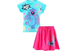 Disney Stitch Set da 2 Pezzi per Ragazze, Maglietta e Gonna con Motivo Smile per Bambine, Taglie 3 a 8 Anni