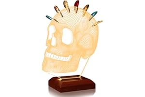 CoolGift Mart Leuchtender Gitarren-Pick-Halter, Acryl Schädel Pick Holder mit hölzernen Basis für Picks Lagerung und Anzeige, Geschenk für Gitarristen Gitarristen