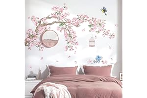 decalmile Adesivi Murali Fiori di Ciliegio Rosa Adesivi da Parete Uccelli sul Ramo Albero Decorazione Murale Camera da Letto Soggiorno Ufficio