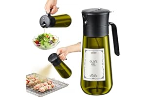 hoforife 18oz/550ml Glass Olive Oil Spray Bottle, 2 In 1 Olive Oil Dispenser for Cooking, Kitchen Gadgets for Air Fryer (Light Blockage)