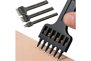DXIA 3 Stück Zinken Stanze, Lederverarbeitung Set 6mm 2/4/6,DIY Edelstahl Flach Meißel,Prong Leder Stanzen Loch Werkzeug,DIY Metall Diamant Schnürung Leder Handwerk Locher Stanzen Werkzeug Nähen