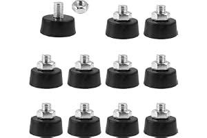 JIjzedL 10 justerbara gummifötter, M10 × 35 mm, med muttrar | Tio skruvbara gummifötter med M10-gänga, 35 mm långa och muttra