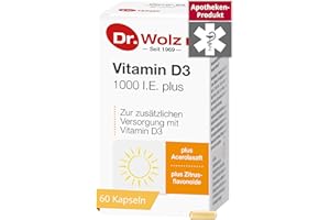 ‎DR. WOLZ Dr. Wolz Vitamin D3 1000 IE– Hochwertiges D3 kombiniert mit Acerolasaftpulver und Zitrusflavonoiden – 60 Kapseln