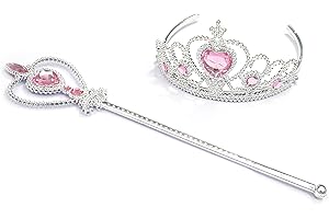 Kuzhi Frozen Elsa Crown Tiara and Wand Set – Silver Heart Jewel (Light Pink)