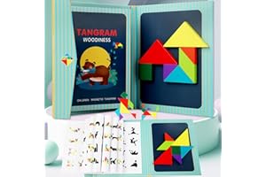 HOUKIG Tangram Puzzles, Travel Puzzle Games Toy for Kids, Magnetic Wood Block Jigsaw Puzzle Suitable for Children's Intellectual Exploration Growth, Perfect Montessori Educational Toy Gift for 3 Year Olds
