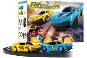 Scalextric Let's Play! G1188M Racing Track Sets for Kids Ages 3+ - Battery Powered Micro Race Set, Toy Car Kits for Boys. Incl. 1x Speed Track, 2x Racing Cars, 2x Controllers - Toys Gifts 1:64 Scale