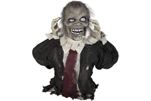 EUROPALMS Halloween Zombie Theo, 67cm | Animierter Zombie-Oberkörper mit Licht-, Sound-, und Bewegungseffekten