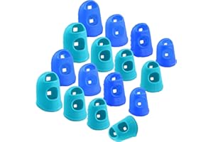 HXMJIED 16 ditali in silicone di 4 misure, protezioni per dita per contare denaro, ordinamento carta, cucito, lavoro a maglia, chitarra (blu, celeste)